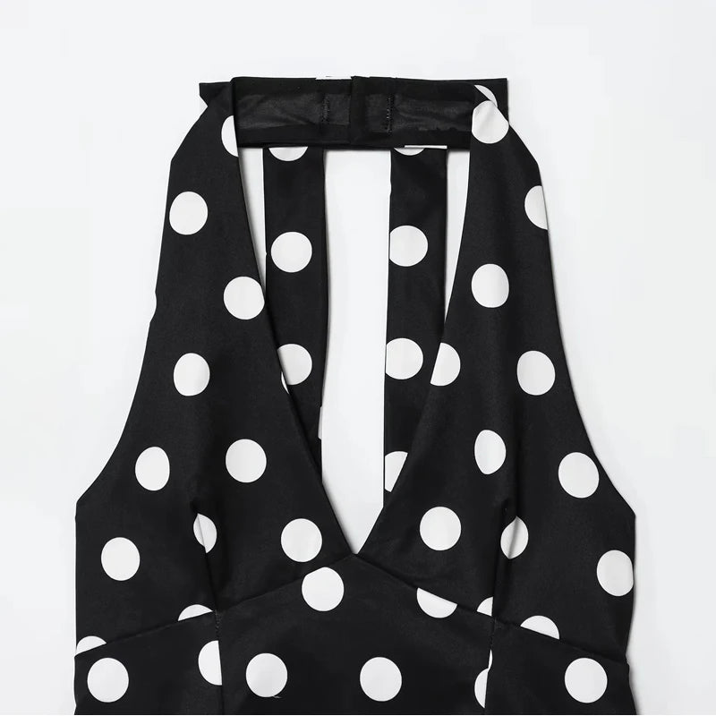 HXAO Black Polka Dot Tops For Woman Summer Women's Corset Crop Top Sleeveless Halter Top Women Bow Backless Sexy Top Party