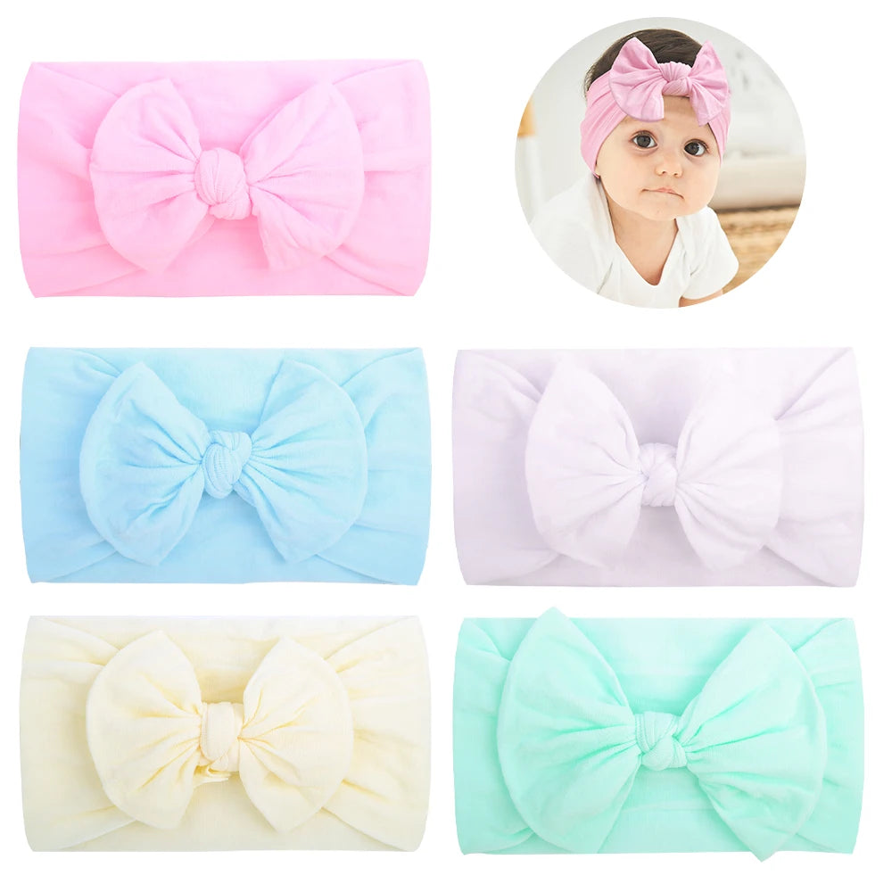 5Pcs Cute Bows Baby Headband Soft Elastic Baby Girl Hair Bands For Newborn Infant Turban Headwear Baby Hair Accessories