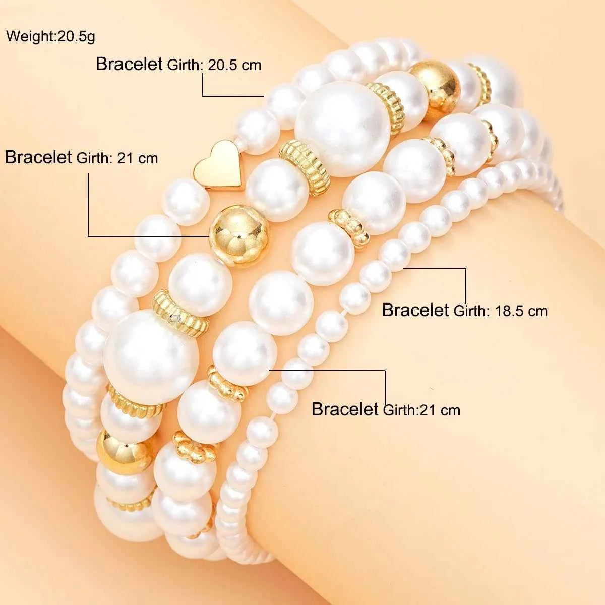 4 Pcs Elegant Boho Heart Charm Beads Bracelet Set Fashion Faux Pearl Layered Bracelets for Women Daily Wear Jewelry Gifts 2025