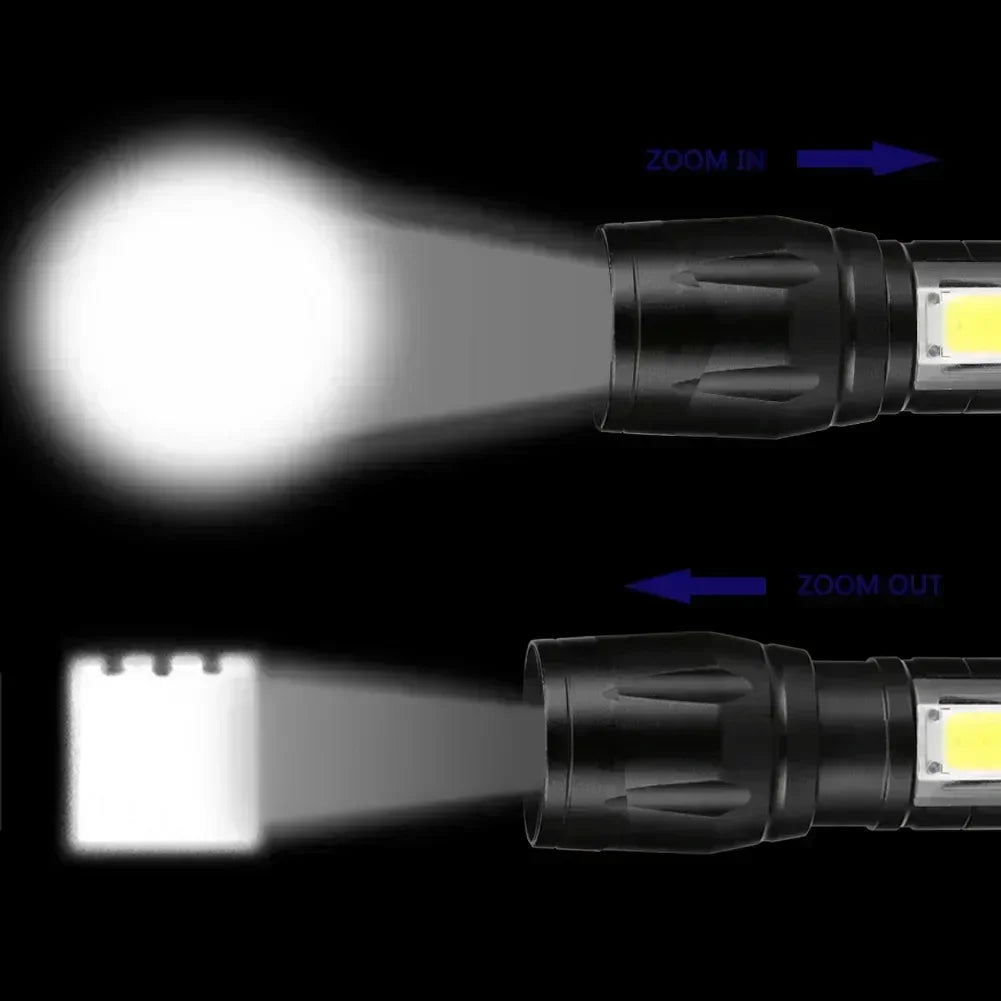 Rechargeable LED Pocket Flashlights with Pen Clip Zoom Mini Light 3 Lighting Mode with Side Lamp for Outdoor Camping Emer