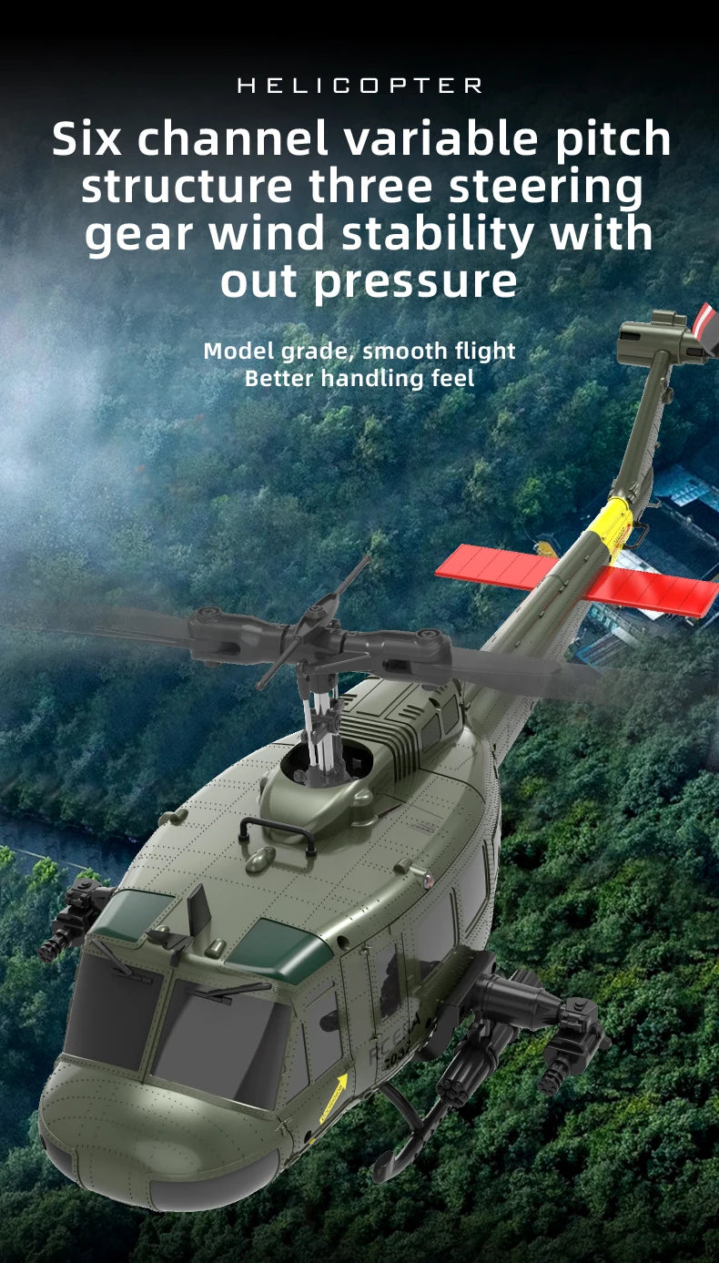 RC ERA C032 UH1 Huey Weathered Marine 6ch RC Helicopter with Optical Flow TOF Auto Stabilized Remote Control Hobby Toys for Boy