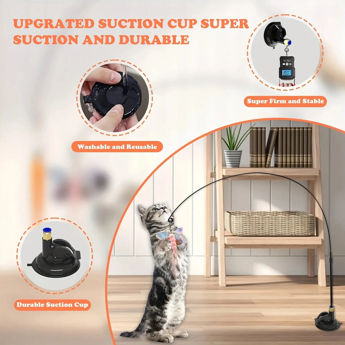 Cat Feather Teaser Wand With Bell And Suction Cup Base