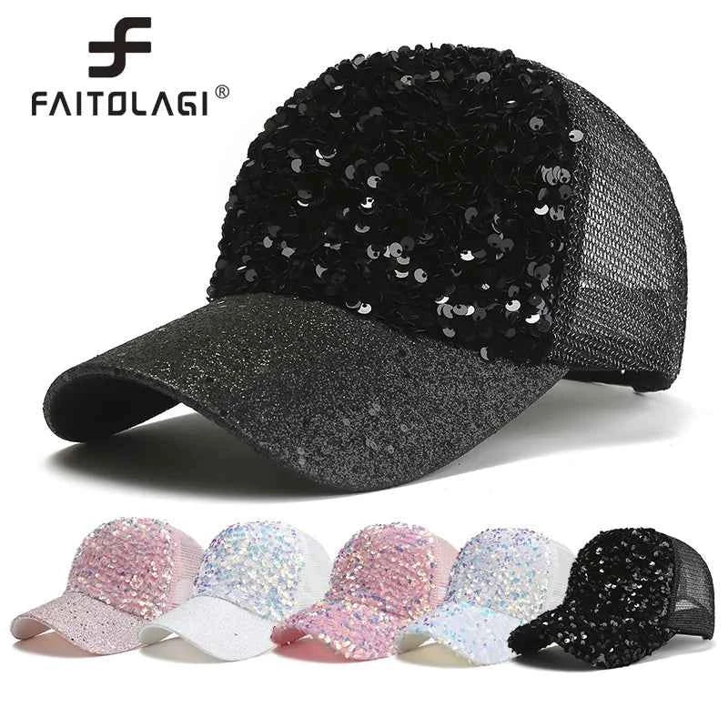 Shiny Sequins Baseball Hat For Women Summer Mesh Duck Tongue Cap Cool Breathable Outdoor Sunshade Visors Fashion Girl Peaked Cap