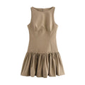 Women's Ruffled Mini Dress with Bows, O Neck, Sleeveless, Back Zipper, Female Dresses, Chic Fashion