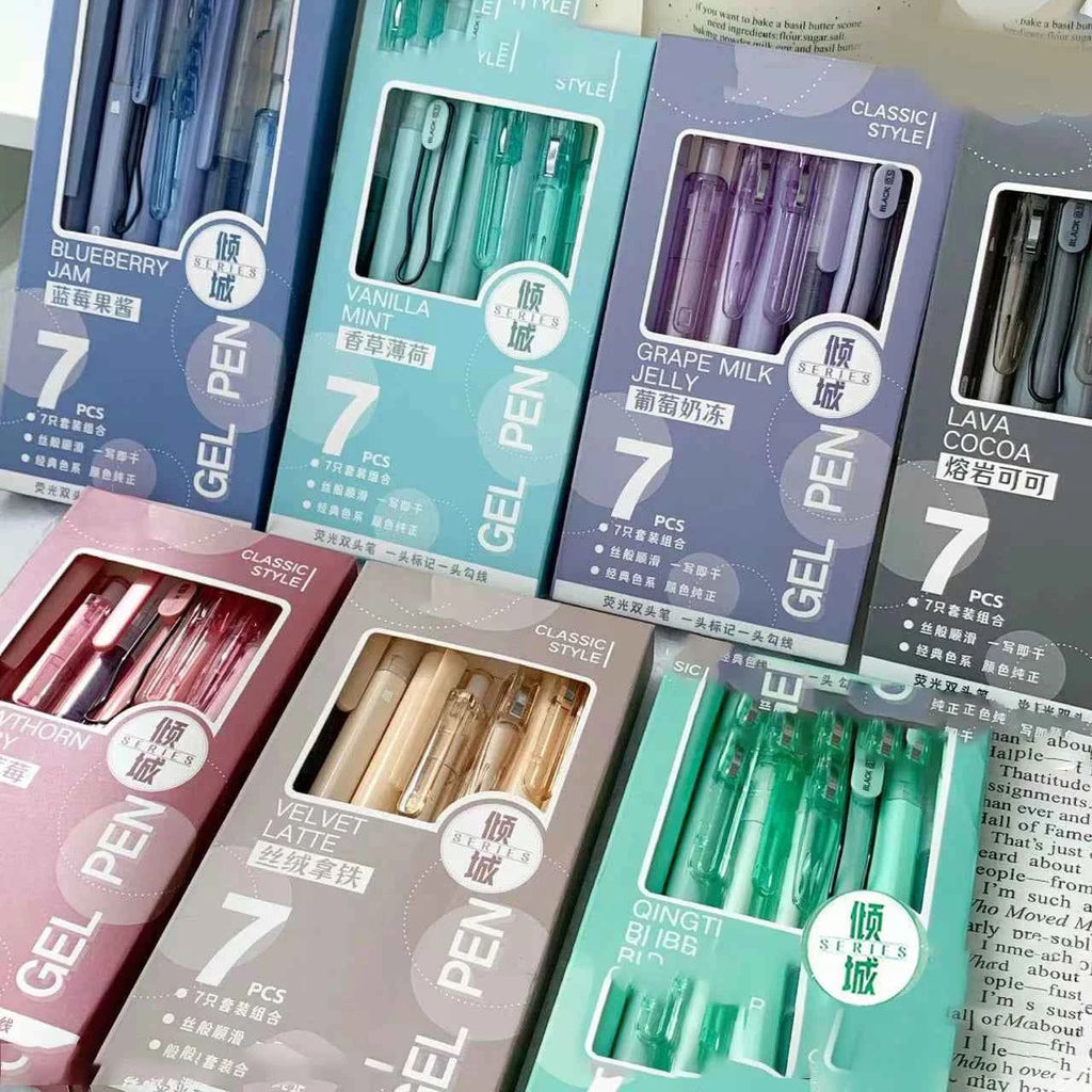 7pcs Boxed Press Students Exam Opening School Gift Gel Pen 0.5mm Black