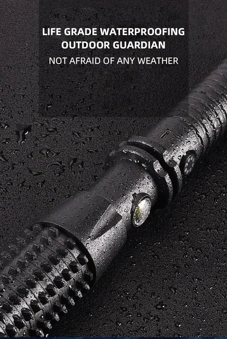 Self-defense Flashlight Window Breaker Hammer USB Rechargeable Super Bright Torch 4 Speed Adjustable Outdoor Emergency Work Lamp