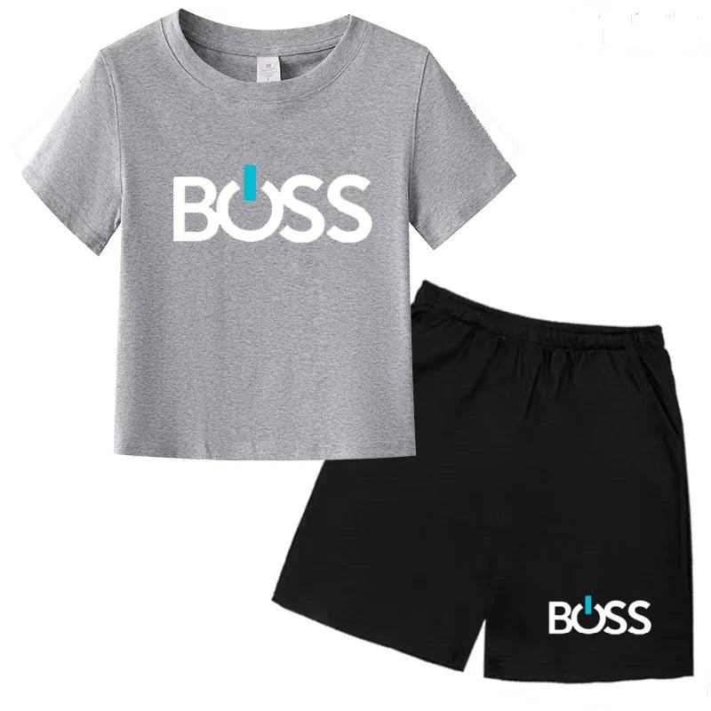 Kids Summer Sportswear 3-12 Years New Letter Fashion T-shirt Coat Boys Girls Toddler Short-sleeved+Shorts Casual Cool Sports Set