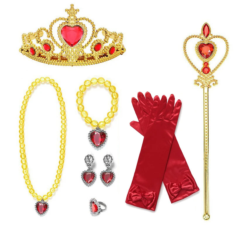 Girl Princess Costume Accessories Gloves Wand Crown Jewelry Set Princess Wig Braid Princess Dress Costume Cosplay Accessories