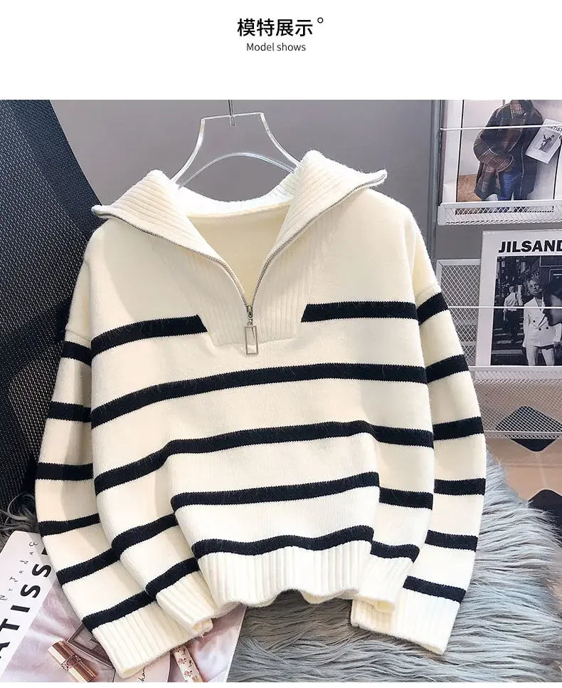 Sweater pullover women Spring and Autumn underwear 2023 New zipper stripe underlay short style popular premium sweater female