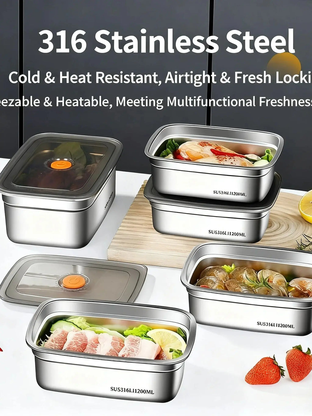 Stainless Steel Camping Lunch Box Sealed Leak-proof Bento Box Microwave Suitable Large Capacity Refrigerator Freezer Storage Box