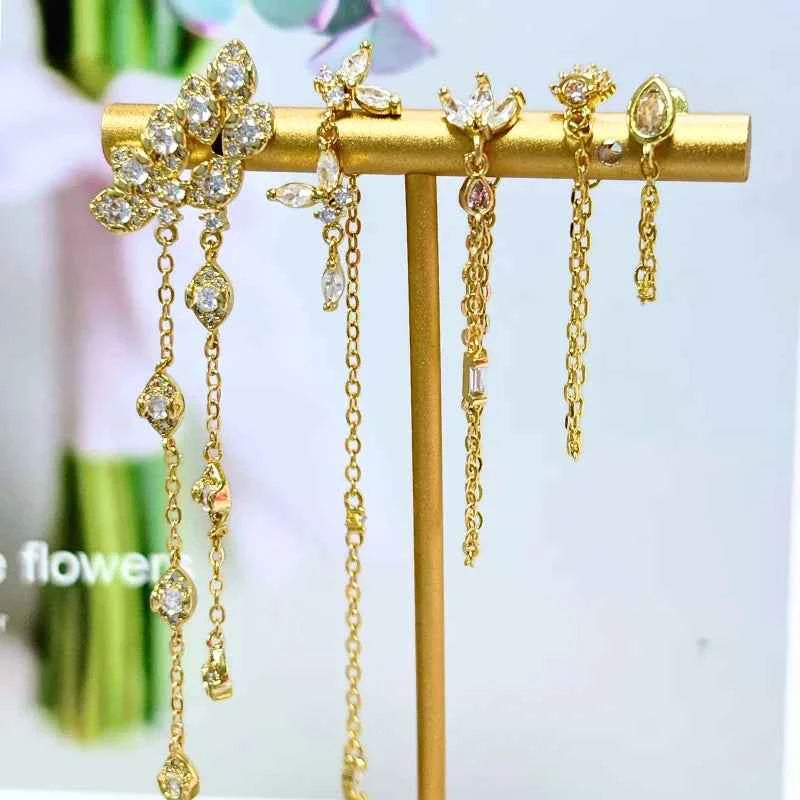 Women's 925 Sterling Silver Ear Needle Crystal Zircon Water Droplets Stud Hoop Gold Huggie Earrings Premium Luxury Party Jewelry