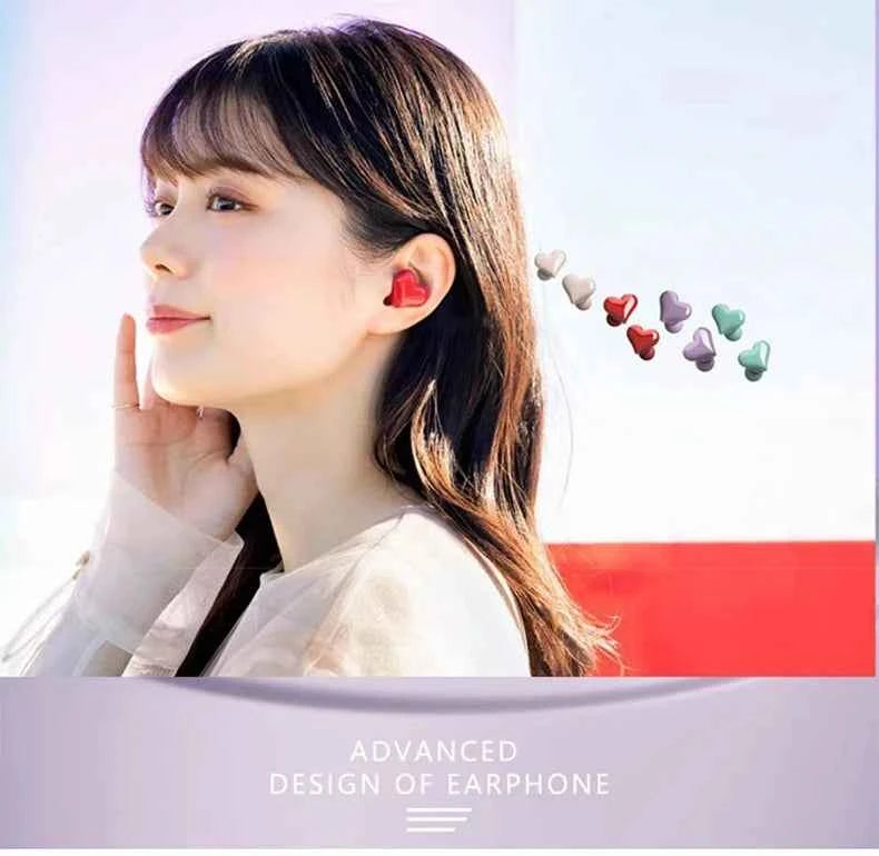 Heart Buds TWS Earbuds for Girls Pink Bluetooth 5.1 20H Playtime with Charging Case Lightweight Gift for Women Gaming Students