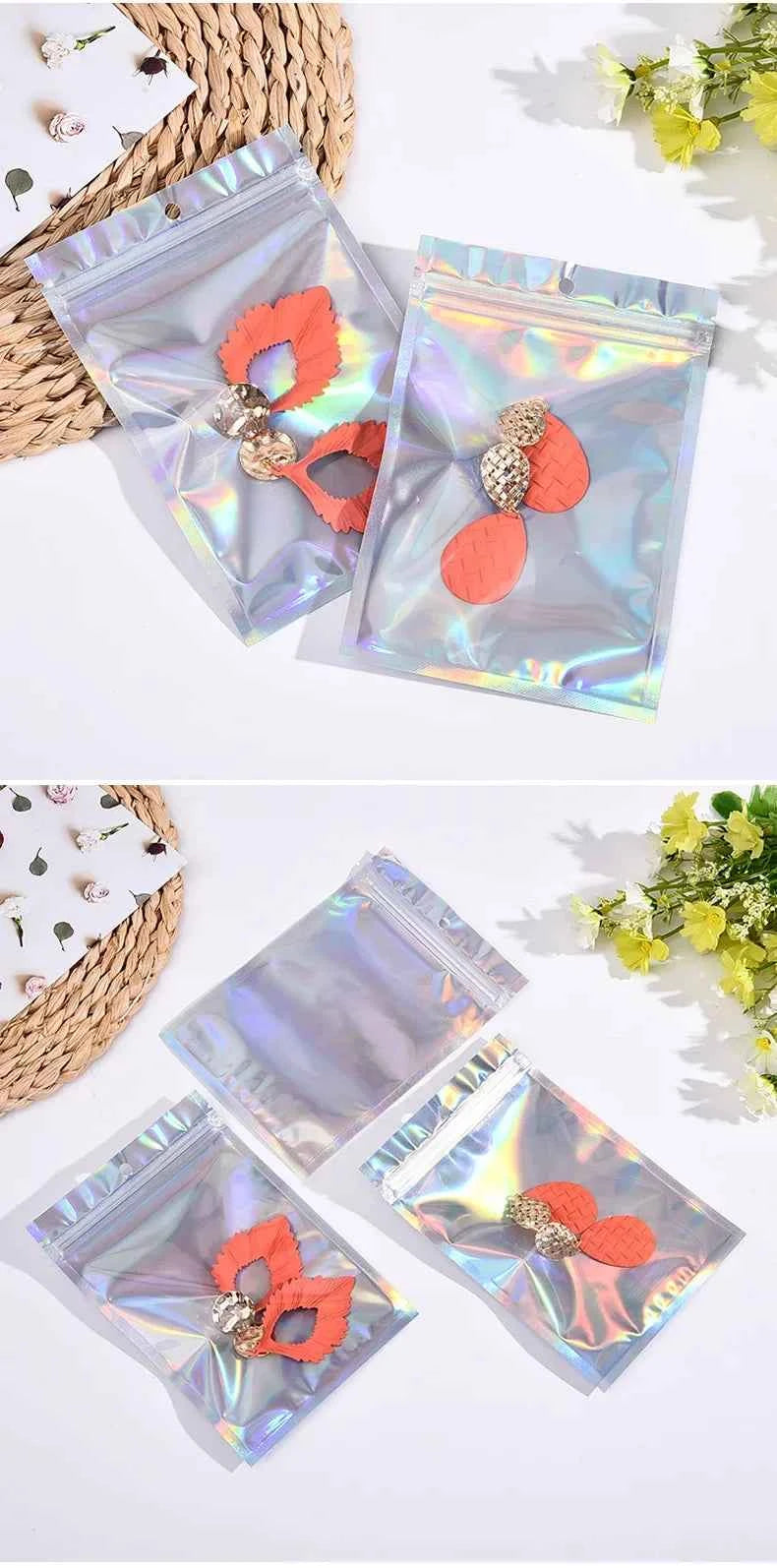 10-200PCS Laser Ziplock Bag Necklace Earrings Jewelry Gift Packing Bags Cell Phone Cases Colorful Packing Bags Kitchen Organizer
