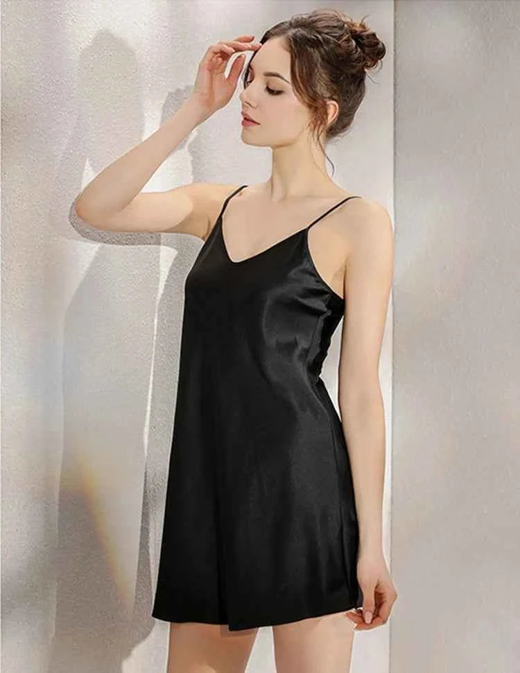 New 100% Natural Silk Gecelik Slip Nuisette Nightgown Women Nightwear Sexy Sleepwear Dress Pijamas Night Gown Nighty