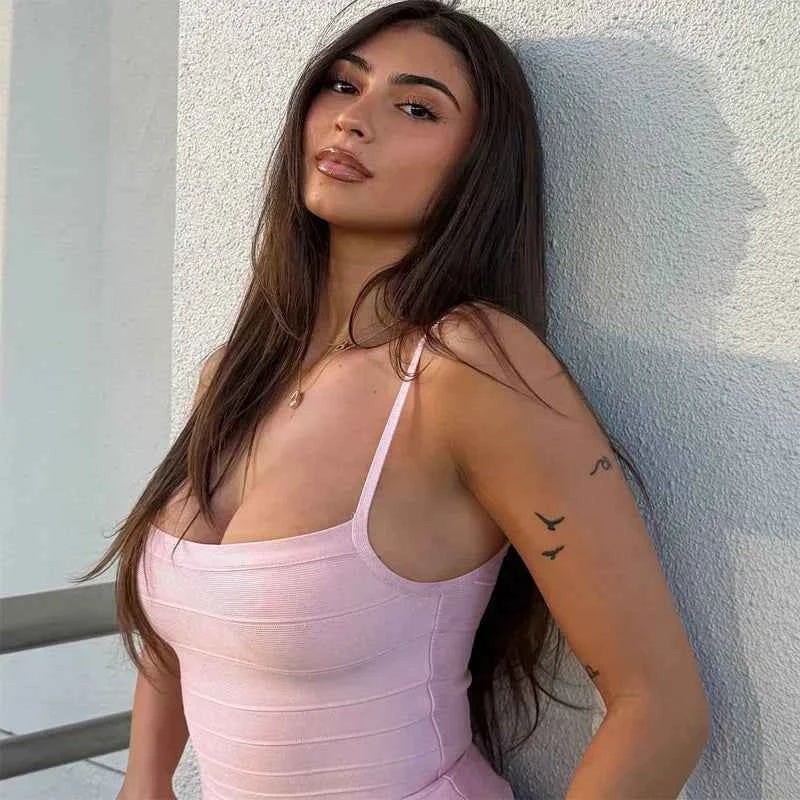 Women's Corset Tops Bandage Striped Spaghetti Strap Crop Top Square Neck Sleeveless Bodycon Stretch Partywear Chic Lady Clubwear