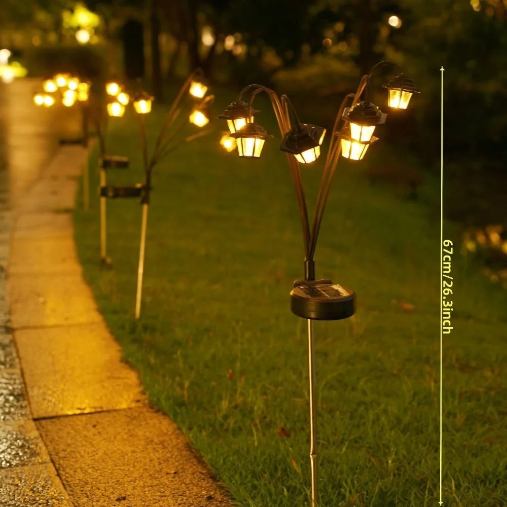 1pc Retro Lantern Decorative Light Waterproof Street Lawn Lamp Solar Garden Lights 6LED Holiday Party Lamp