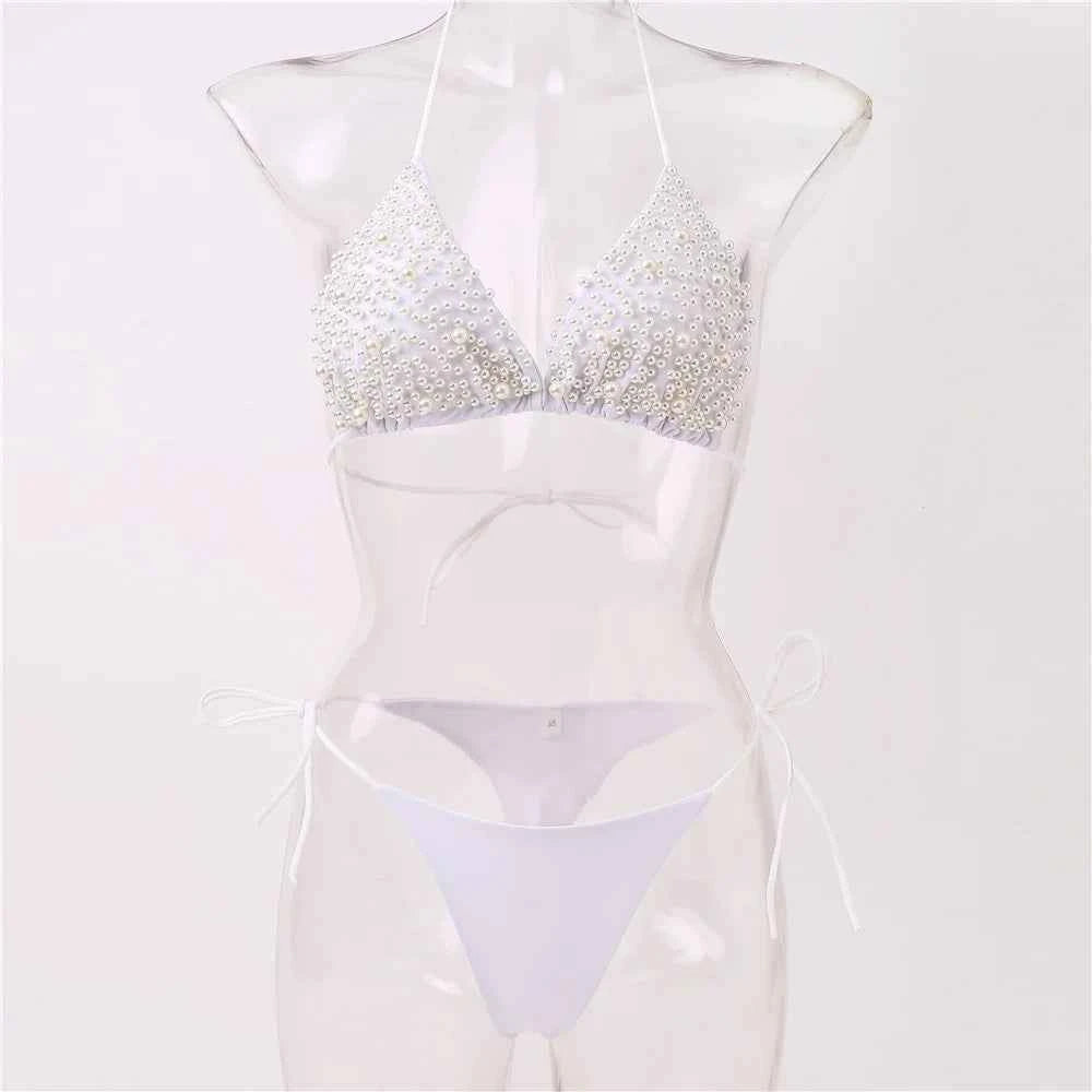 Pearl Bikini String Thong Swimsuit Kawaii Y2K Swimwear Trend Women Two Piece Bathing Suit Beachwear Bikinis Set Vacation Outfits