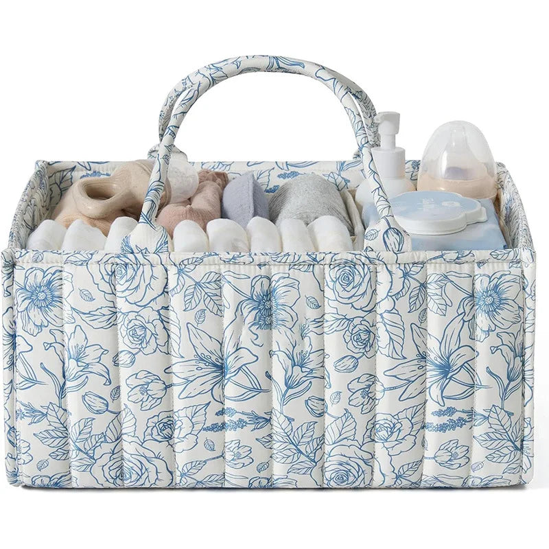 Diaper Caddy Organizer, Stylish Nursery Storage Basket, Gift for Baby Shower, Newborn Essentials, Floral Beige