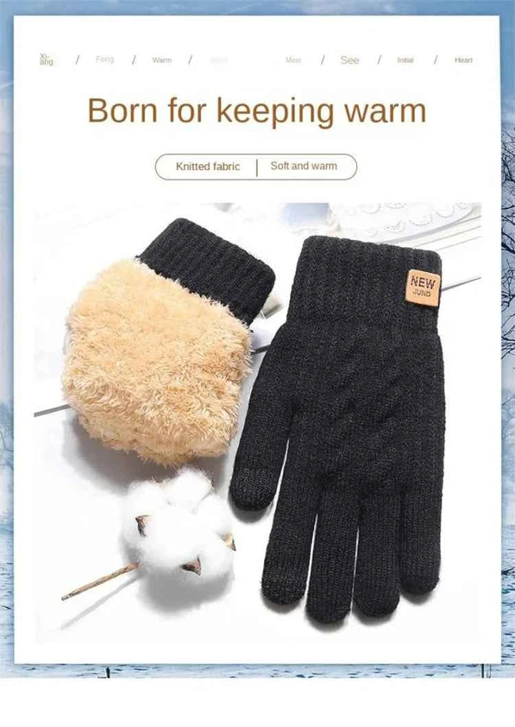 Velvet Touch Screen Gloves Fashionable Black Woven Winter Gloves Men's and Women's Warm and Hot Typing Gloves