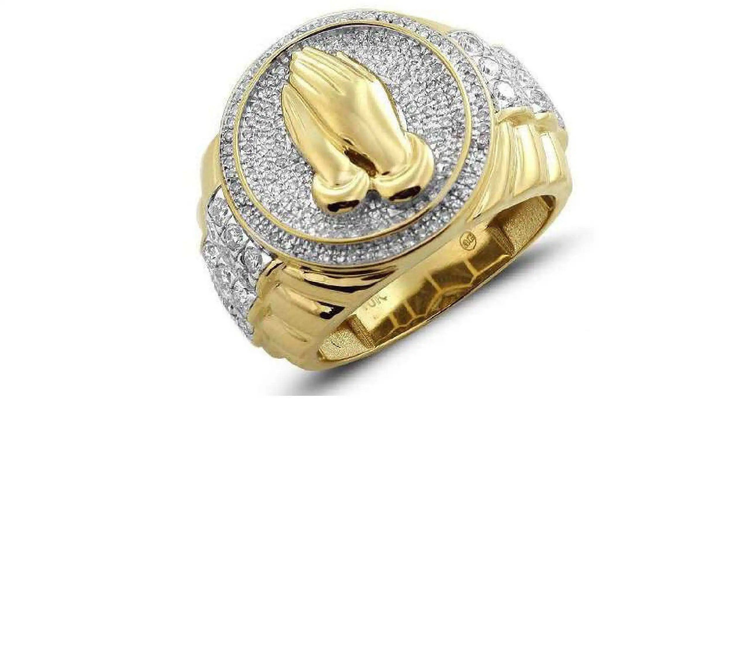 High on Demand Mens Iced Out Praying Ring 14K Gold 925 Silver VVS Moissanite Hip Hop Pinky Religious Statement Jewelry