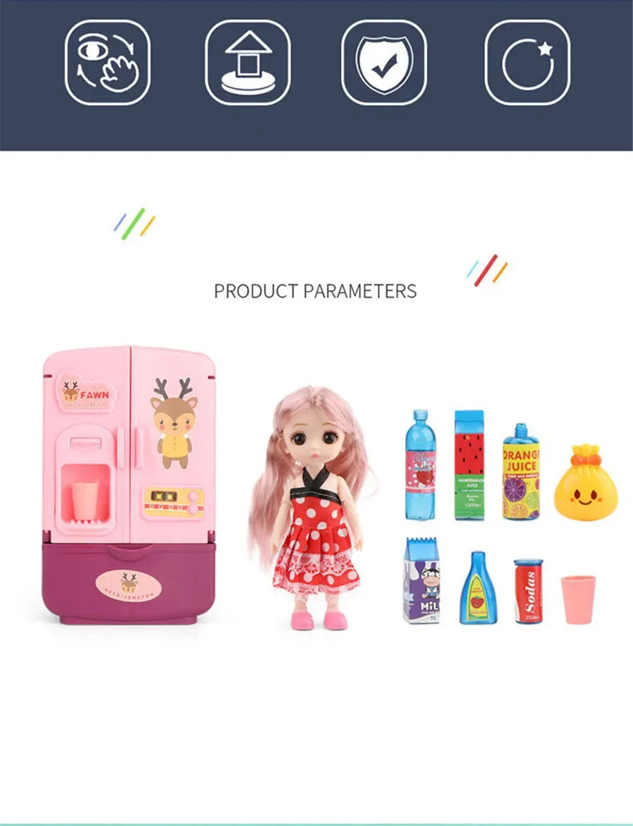 Kids Toy Fridge Mini Double Door Refrigerator Baby Toys Furniture Simulation Pretend Play Kitchen Toys Accessories Role Play
