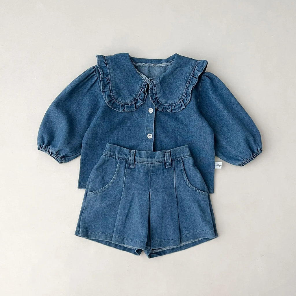 Fashionable Childrens Set Denim Top+Jeans Short Korean Version Girl Casual Sports Two-Piece Set 0-6 Year Old Childrens Cloth