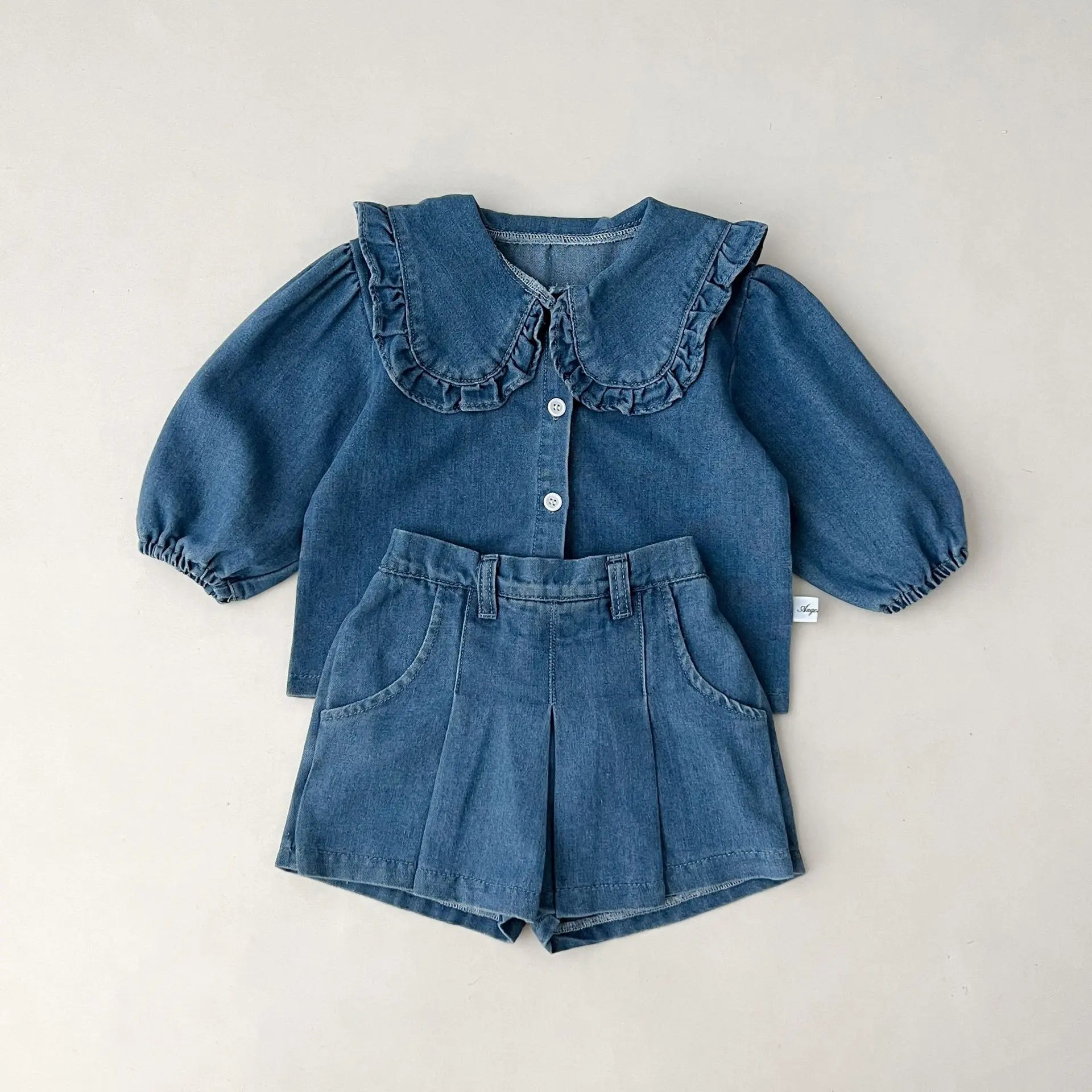 Fashionable Childrens Set Denim Top+Jeans Short Korean Version Girl Casual Sports Two-Piece Set 0-6 Year Old Childrens Cloth