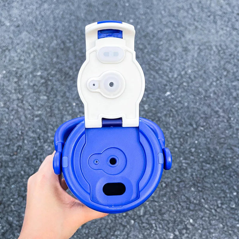 1pc Minimalist Sports-Style Insulated Water Bottle with Straw, 600ML with Handle, Lid Supporting Both Straw & Direct Drinking