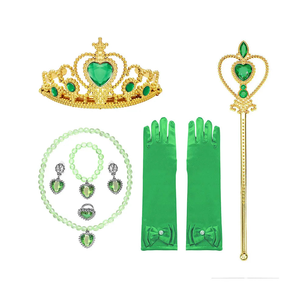 Girl Princess Costume Accessories Gloves Wand Crown Jewelry Set Princess Wig Braid Princess Dress Costume Cosplay Accessories