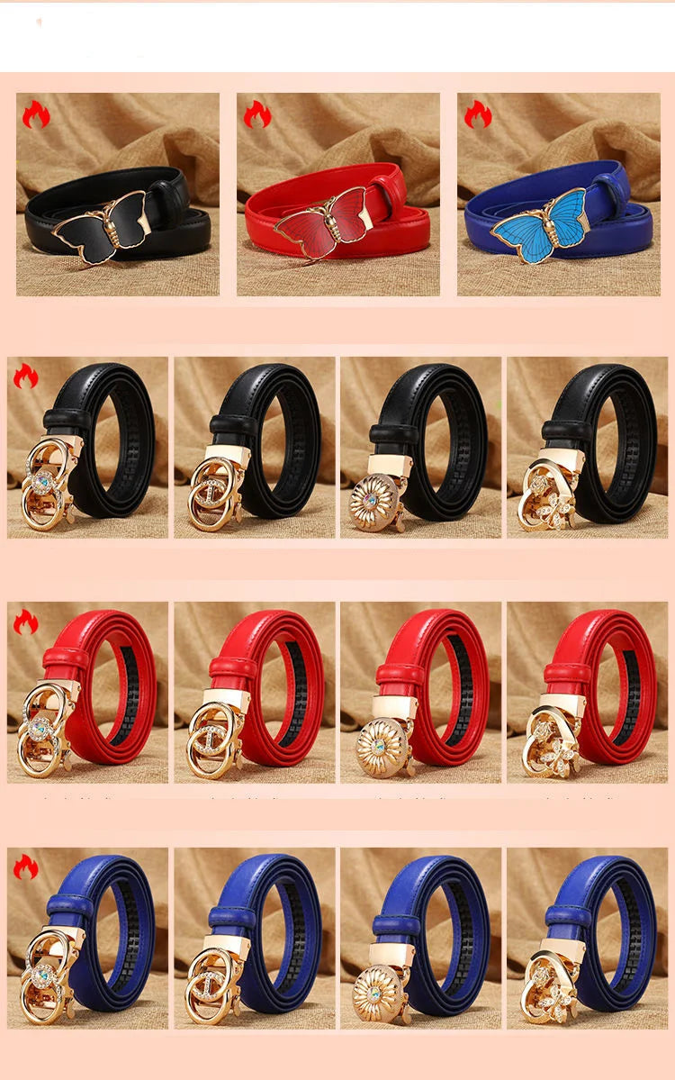New Belts Women Luxury Famous Brand Designer Female Belt Candy Color High Quality Dress Cowhide Leather Automatic Buckle LB2202
