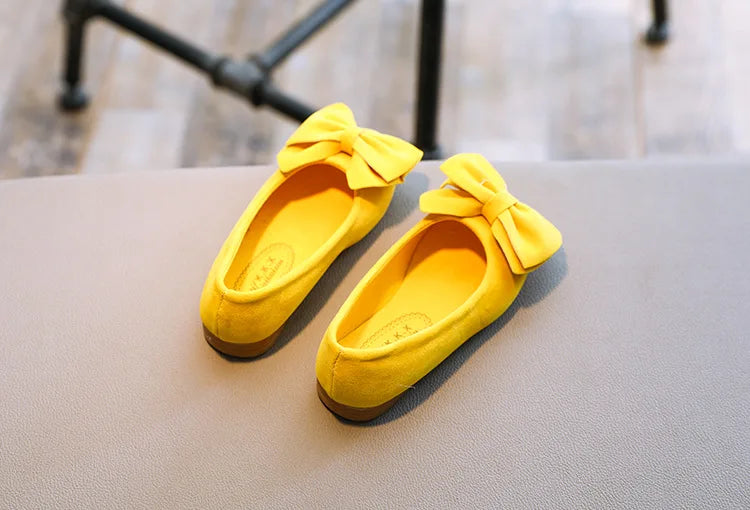 Baby Girls Shoes Princess Bow-knot Flock Fabric Spring Autumn Kids Flats Children Casual Loafers Candy Color Toddlers Shoes Soft