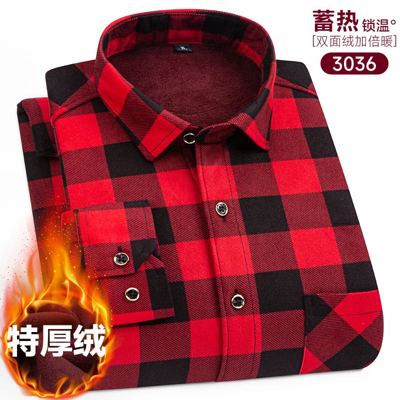 Men's long-sleeved shirt with fleece thickened warm autumn and winter plus size 8XL9XL slim casual plaid everything comfortable