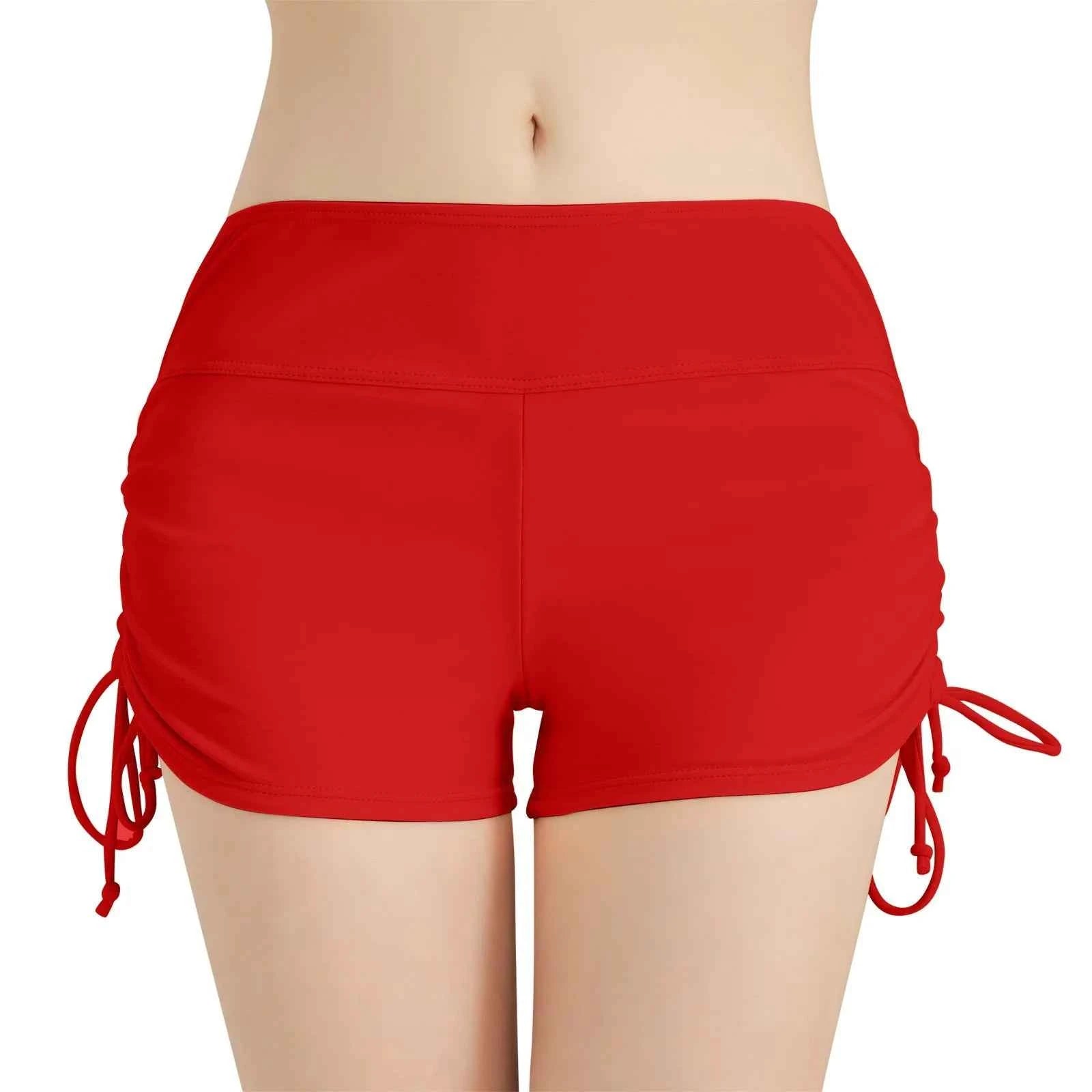 Women'S Summer Swimwear Briefs Solid Colored Boxer Beach Shorts High Waist Side Adjustable Drawstring Elastic Sports Swimsuit