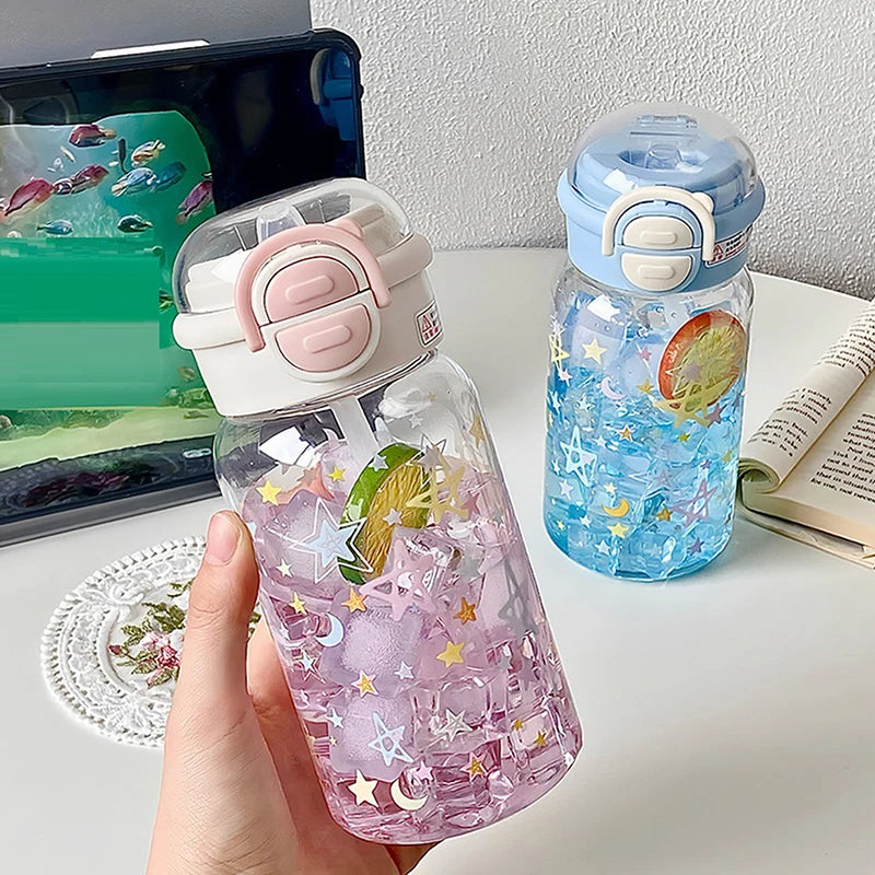 Cute Water Bottle With Straw Portable Plastic Cover Water Cup For Kid Kawaii Bottle Water Leak-Proof Cute Drinking Bottle