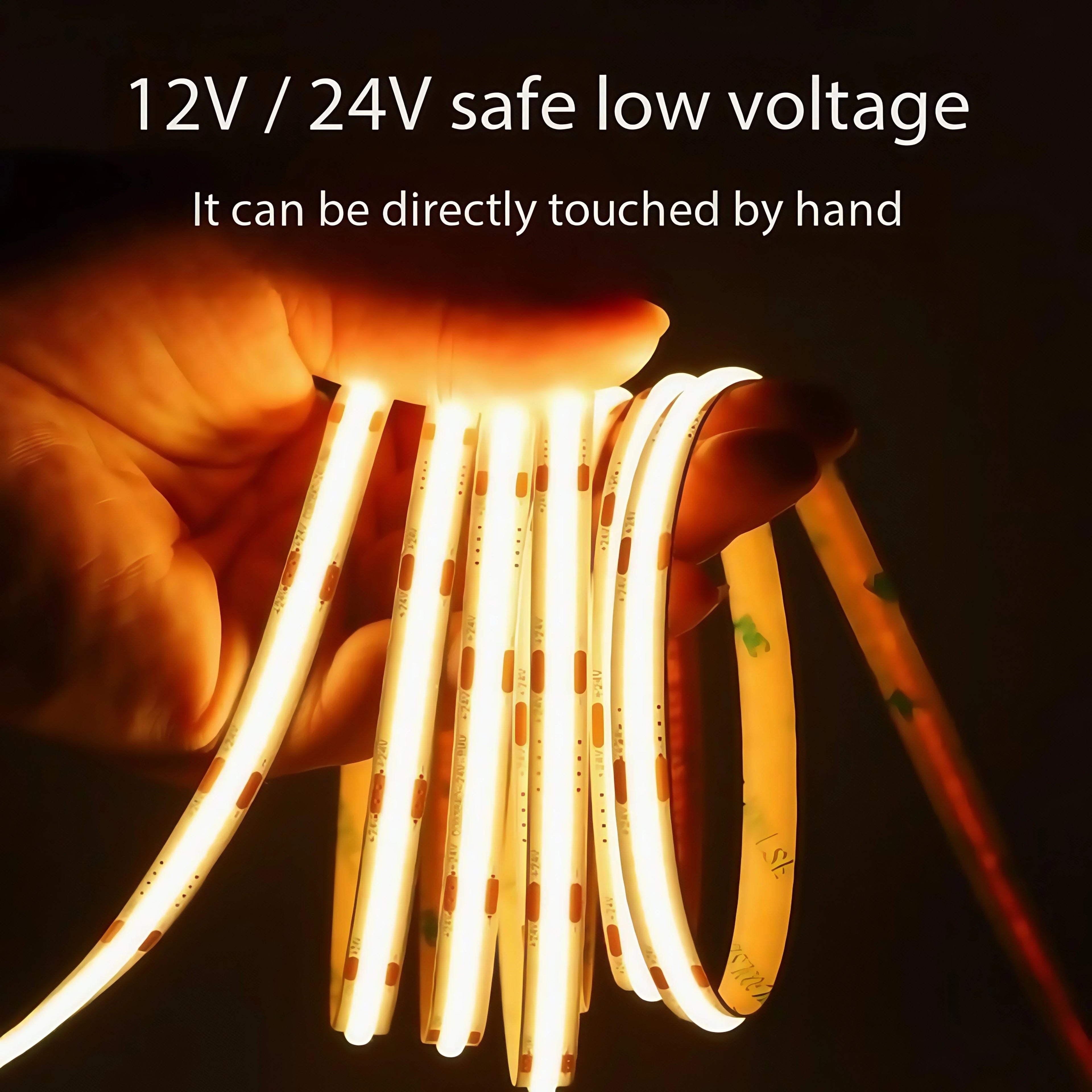 DC 12V 24V FOB COB Strip 320Leds/M High Density RA90 White 3000K 4000K 6000K IP20 Flexible Ribbon Rope LED Light