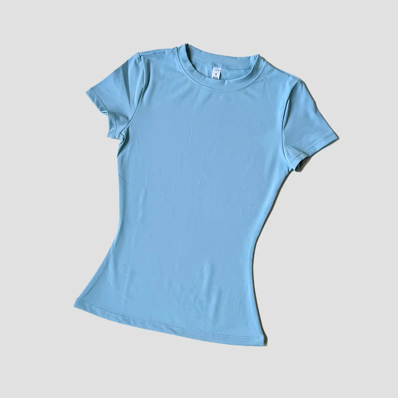 Women Solid Color Dry Fit Short Sleeve Crew Neck Athletic T-Shirt Fashion Casual Tee Suitable For Daily Running Workout Gym Top