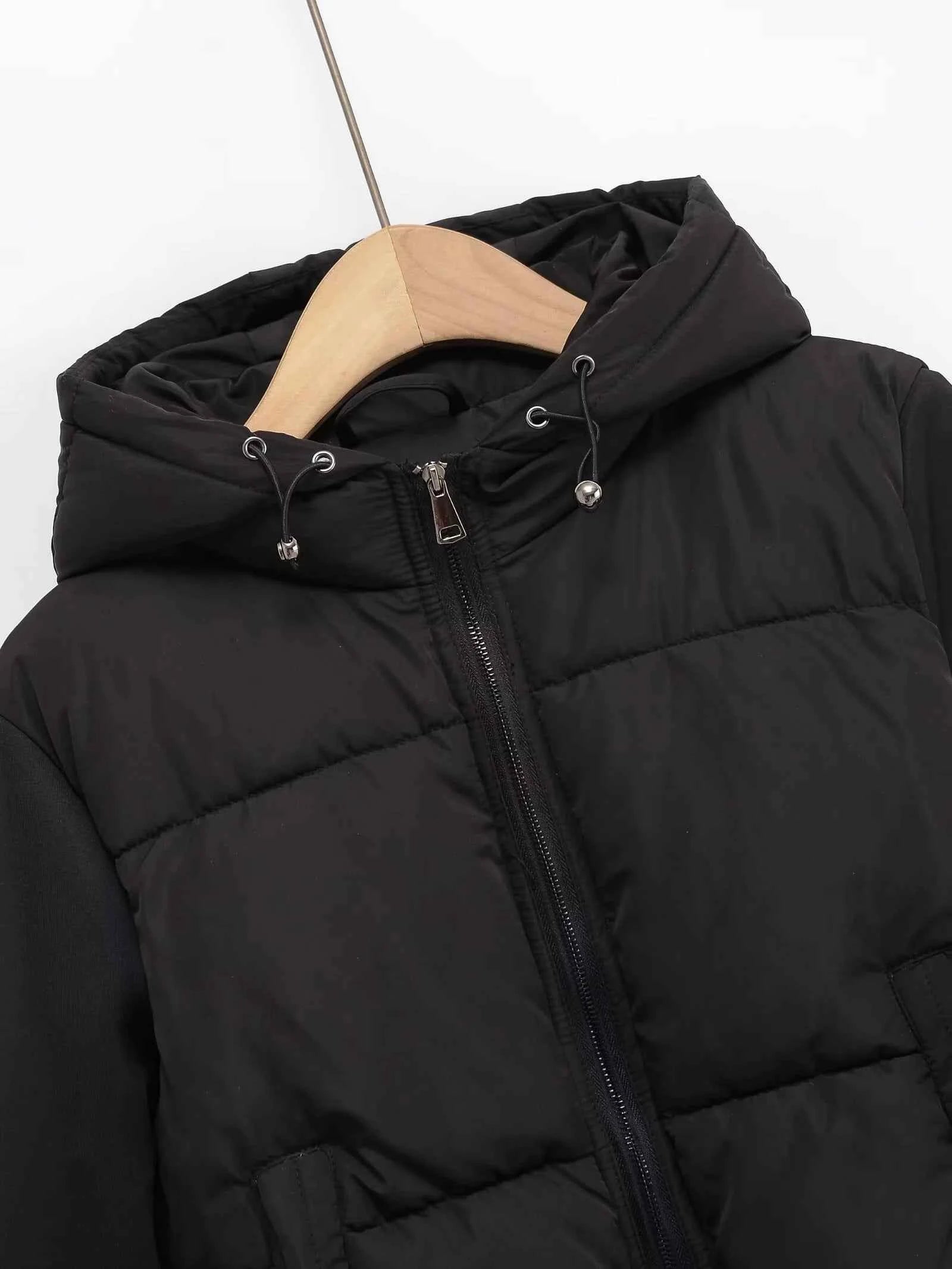 UNIZERA2025 autumn new women's casual fashion slim stretch fabric splicing cotton coat warm hooded cotton coat