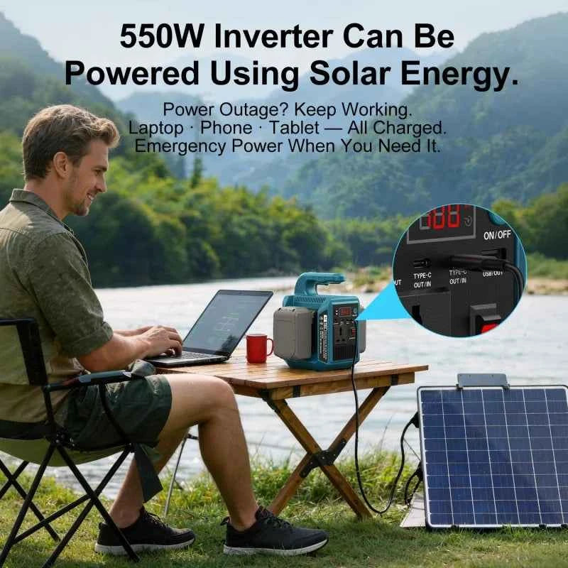 Portable Power Inverter for 18V Batteries – 550W AC & USB