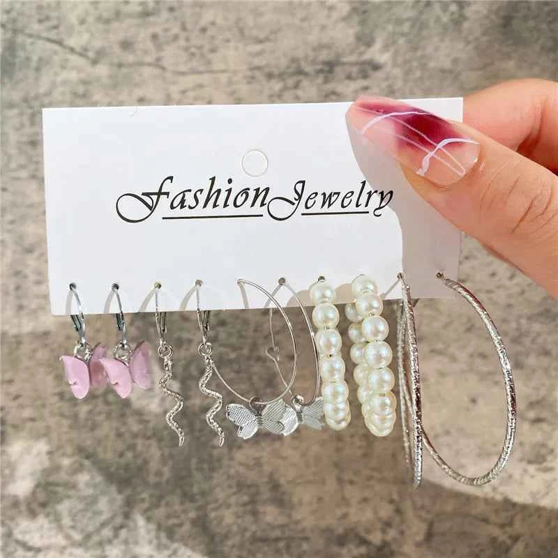 Silver Color Twist Hoop Earrings Set Brincos Heart Pearl Hoops Vintage Metal Geometric Earrings for Women 2023 Trendy Jewerly