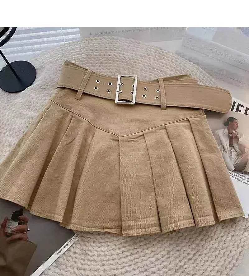 Pleated Skirts Women Korean Style Fashion High Waist Hotsweet Solid All-match Summer Students Chic Streetwear Vintage Popular