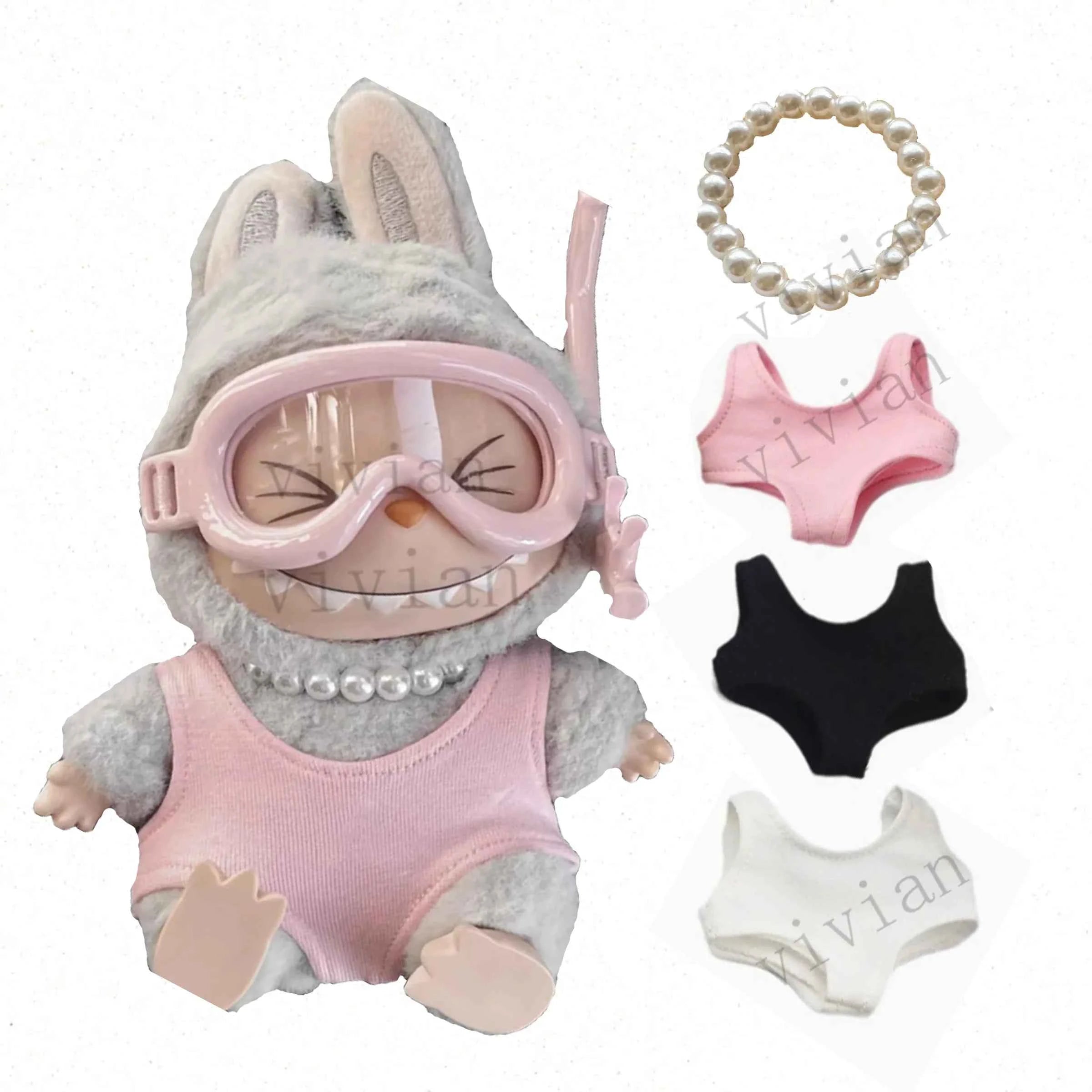 Mini Doll'S Clothes Outfit Accessories For 15-17cm Labubu Idol and 10cm cotton doll Solid color one-piece swimsuit Clothing Gift