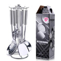 6 Pieces Kictche Cooking Utensil Set Stainless Steel Cookware Set with Organizer Holder Stand Kitchen Cooking Tools