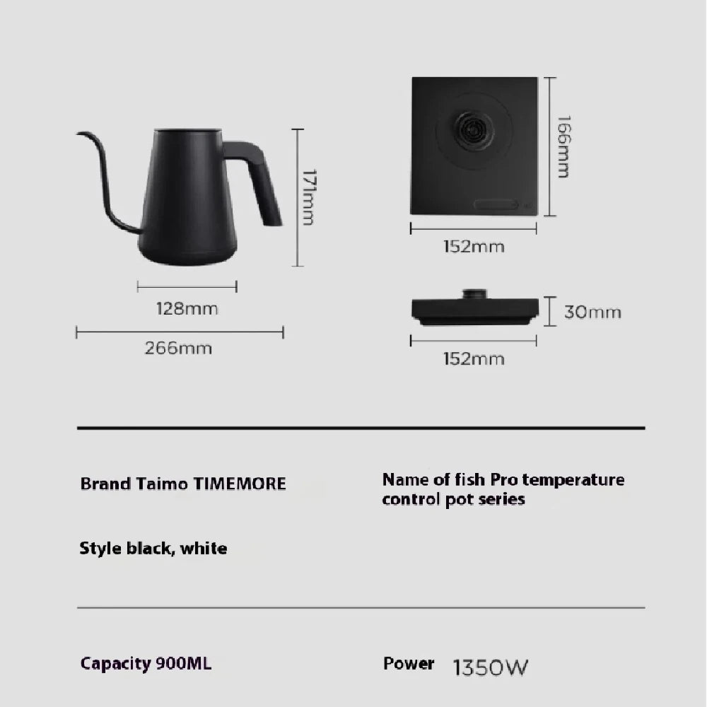 Timemore Fish Pro X 900ml Competition Temperature Control Pot Stainless Steel Electric Hand Flushing Pot Hand Brewed Coffee Pots