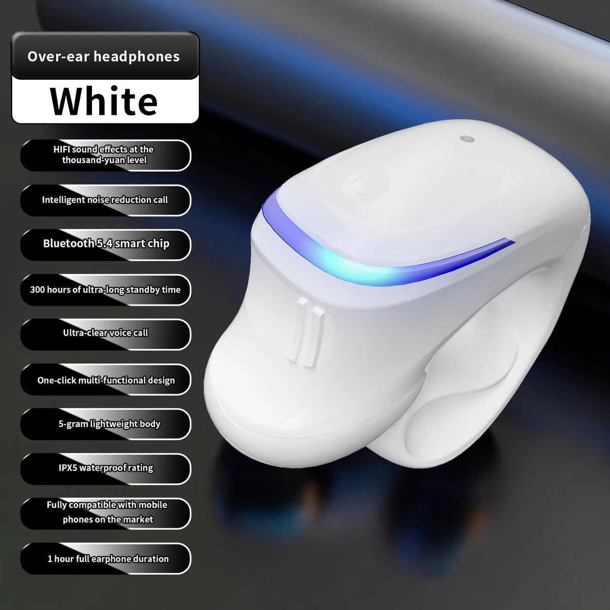 White Color Bone Conduction Bluetooth 5.3 Single-Ear Sport Headset