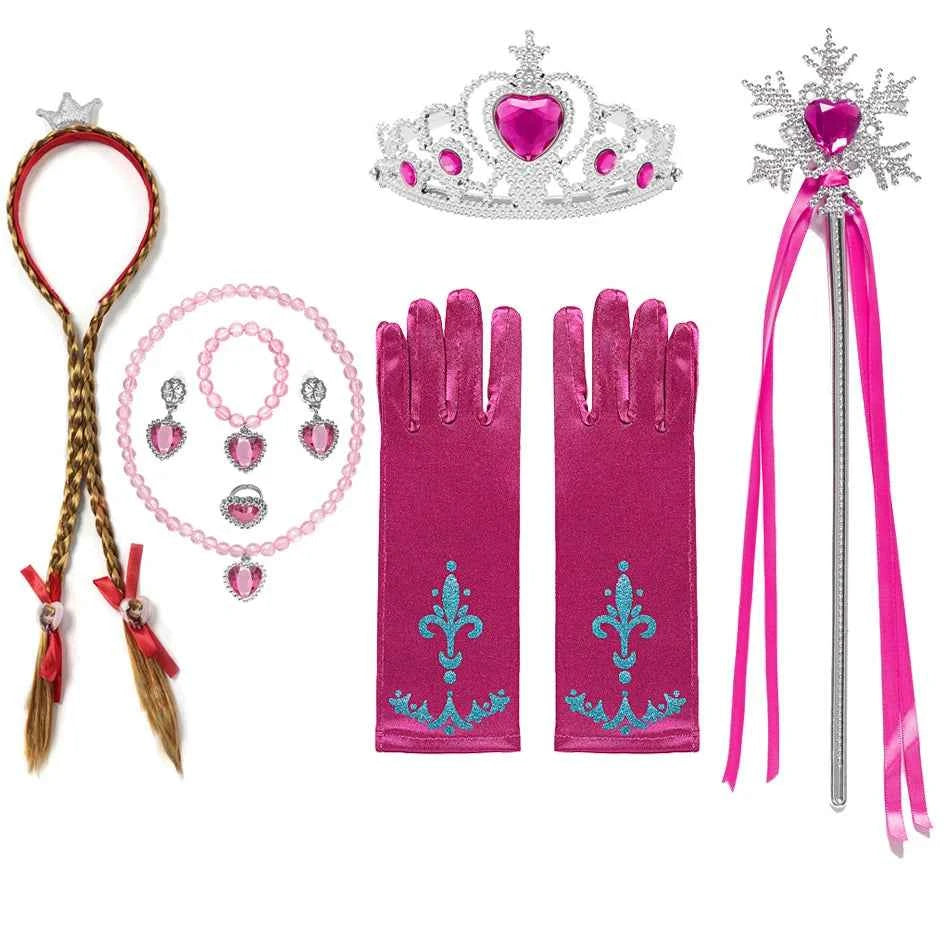 Girl Princess Costume Accessories Gloves Wand Crown Jewelry Set Princess Wig Braid Princess Dress Costume Cosplay Accessories
