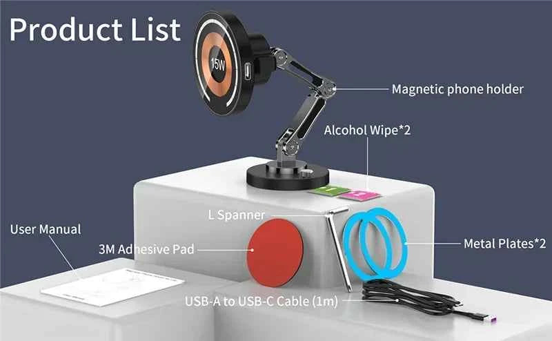 Magnetic Car Wireless Charger Stand Magnet Car Mount Fast Charging Station Phone Holder Bracket For Macsfae iPhone 15 14 13 12