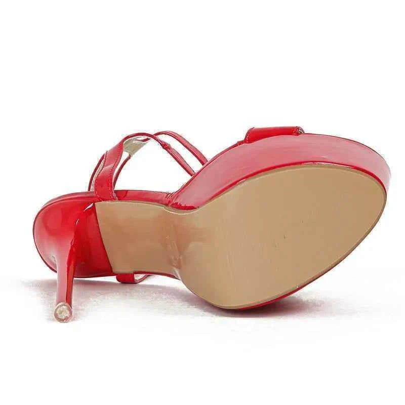 Liyke Sexy Red High Heels Platform Sandals For Women Fashion Double Buckle Strap Open Toe Wedding Banquet Shoes Big Size 45 46