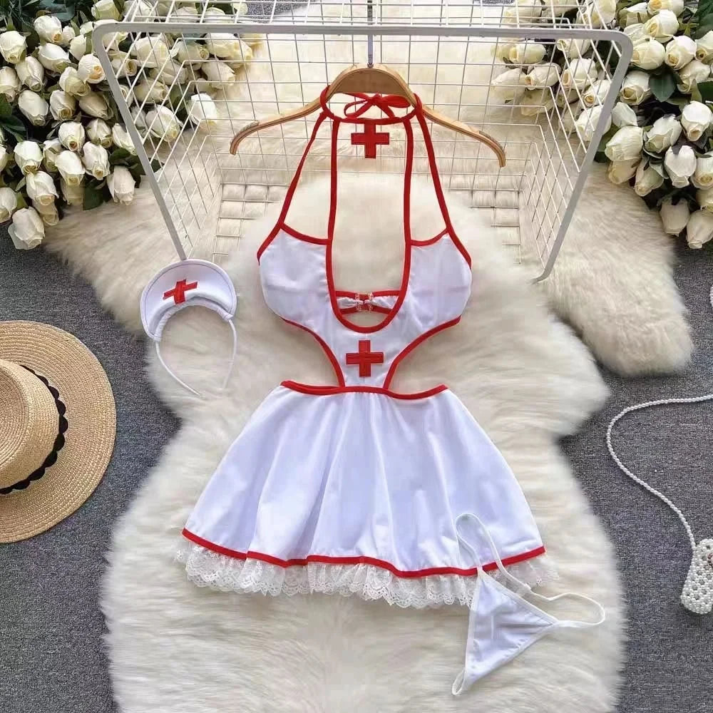 Summer Girls Sexy Hot Sweet Transparent Suspender Mini Dress Women Elastic Waist And Backless Strap Lolita Pajamas Bubble Skirt