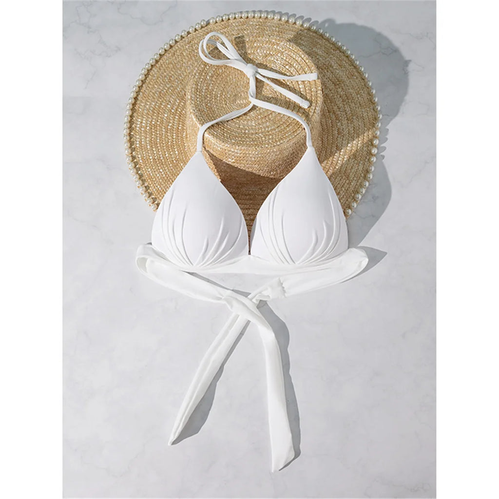 XS - XL New Sexy Push Up Bra Cup Halter Bikini Top Female Swimsuit Women Swimwear Bather Bathing Suit Swim Solid Beach Top V7019