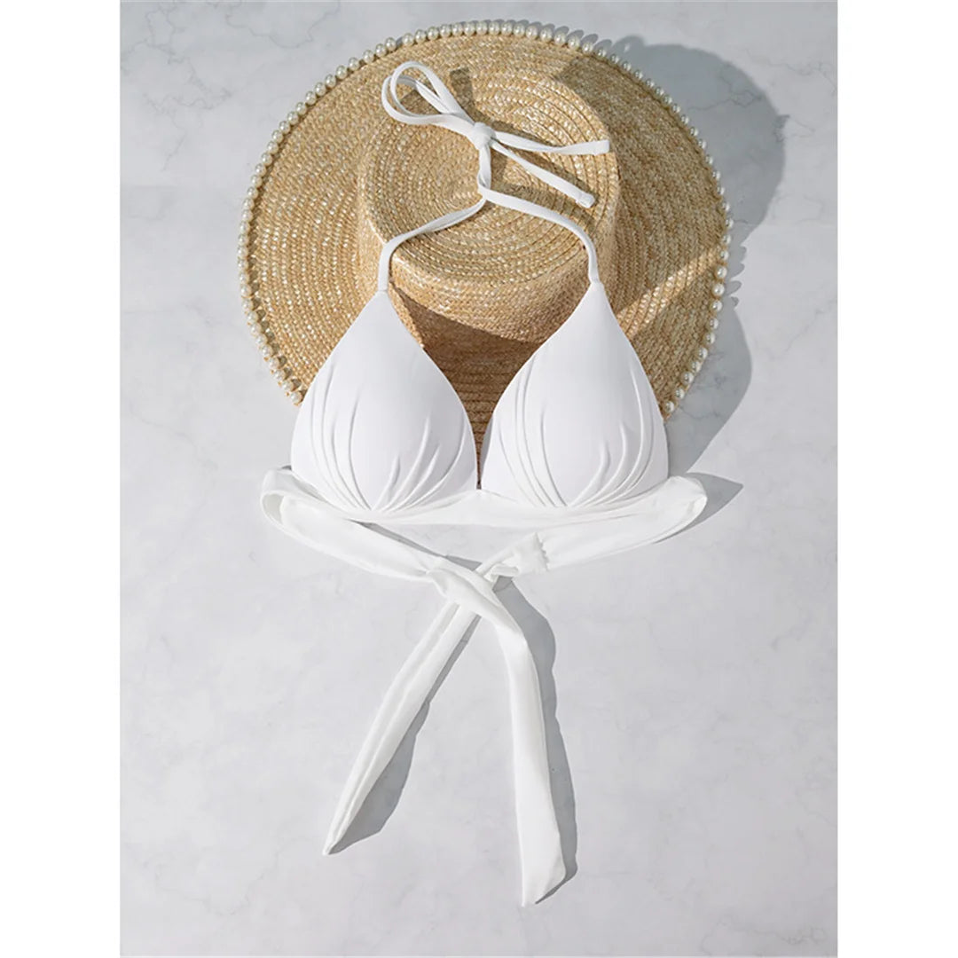 XS - XL New Sexy Push Up Bra Cup Halter Bikini Top Female Swimsuit Women Swimwear Bather Bathing Suit Swim Solid Beach Top V7019